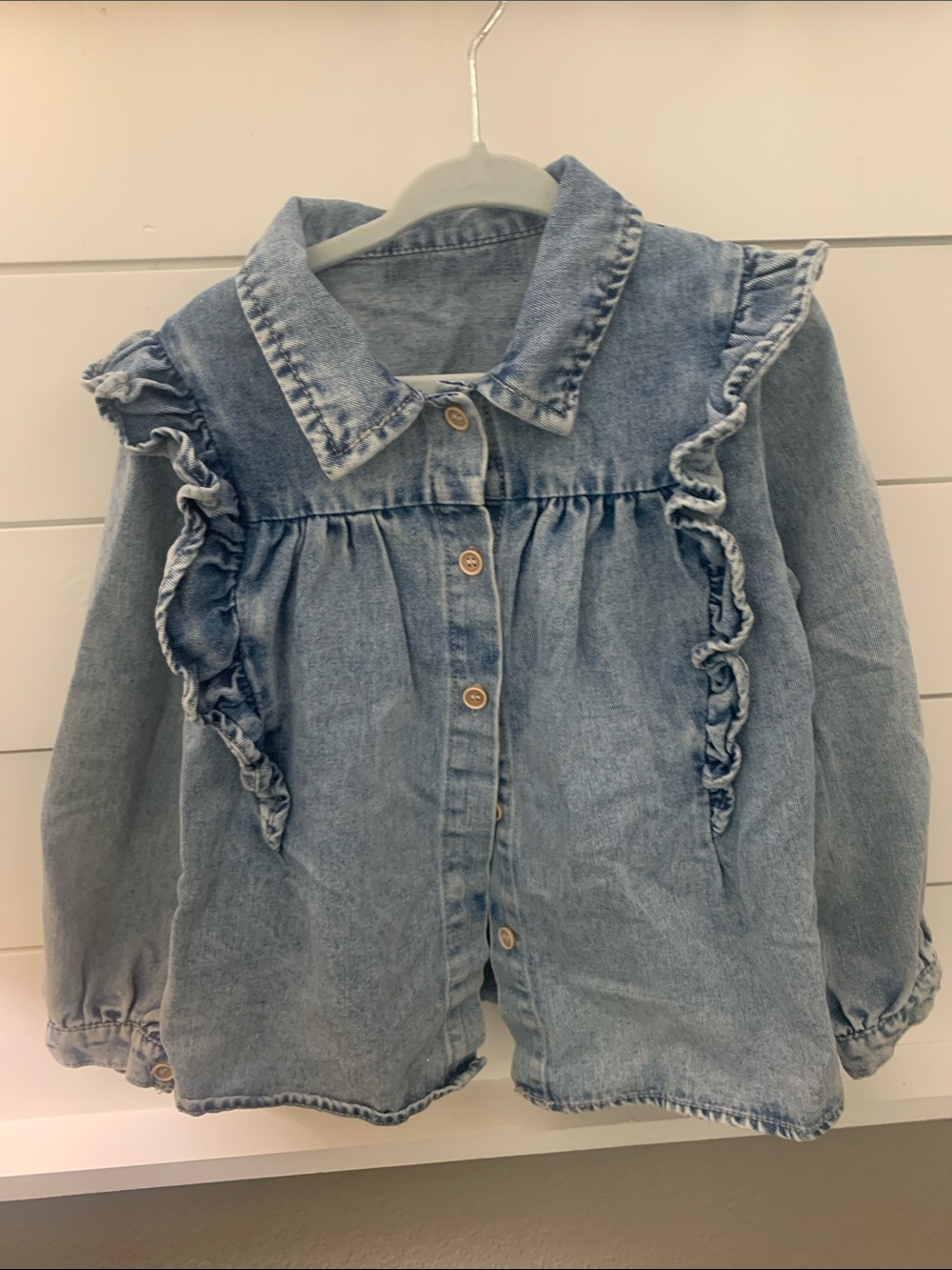 Girls' Light Blue Denim Ruffle Jacket